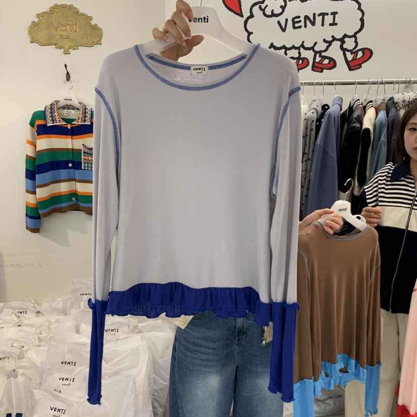 VENTI韓國代購女裝新款人氣熱賣推薦真品休閑長袖T恤羅紋VENTI長袖T恤圖色2