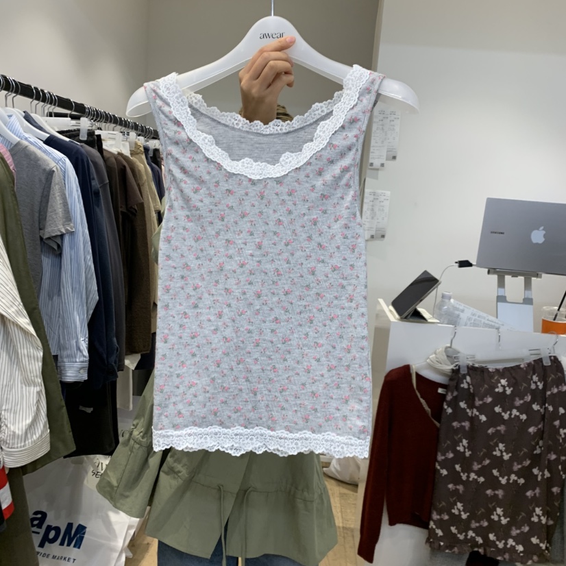 RUMIRU/AWEAR東大門代購女裝新款真品吊帶背心蕾絲花花朵無袖awear/RUMIRU吊帶/背心圖色1