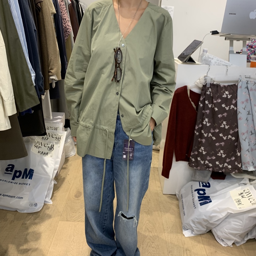 RUMIRU/AWEAR東大門實拍女士新品人氣襯衫蕾絲衫V領羊毛awear/RUMIRU襯衫/蕾絲衫圖色2
