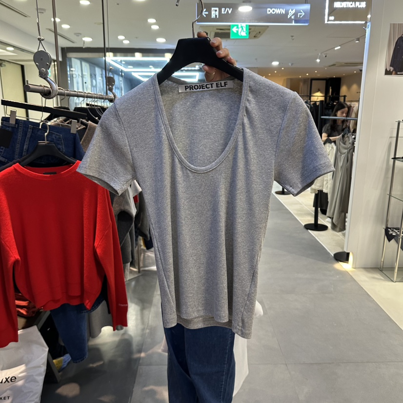ELF-L東大門直郵女士新品休閑熱賣時尚真品推薦人氣T恤U領PROJECT ELFT恤圖色2灰色