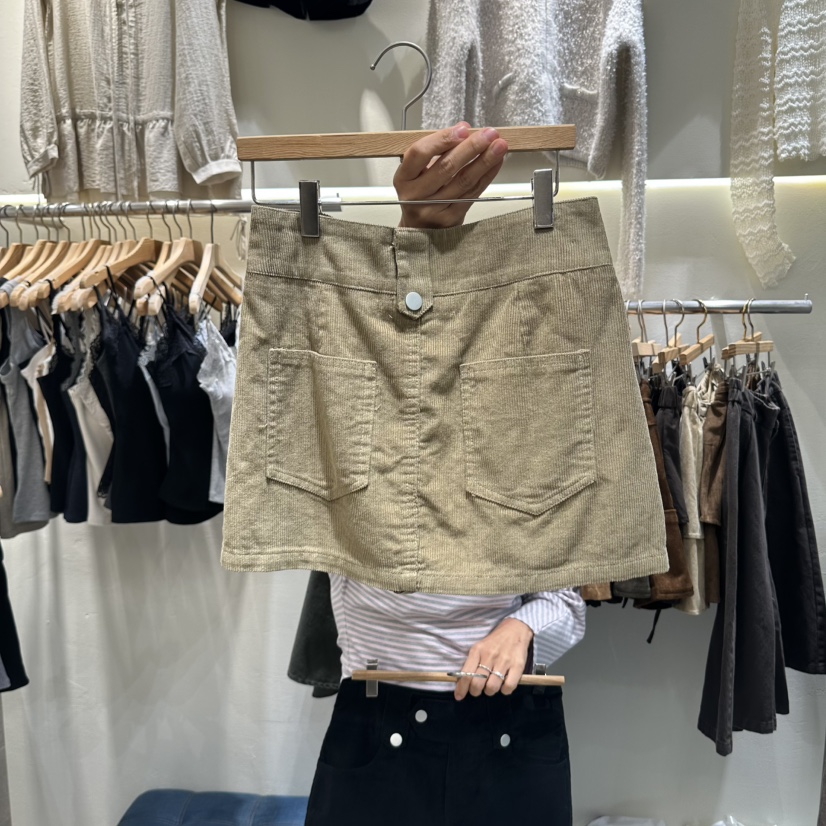 HIP.TIQUE韓國代購女裝新品人氣休閑推薦短裙燈芯絨紐扣HIP.TIQUE短裙