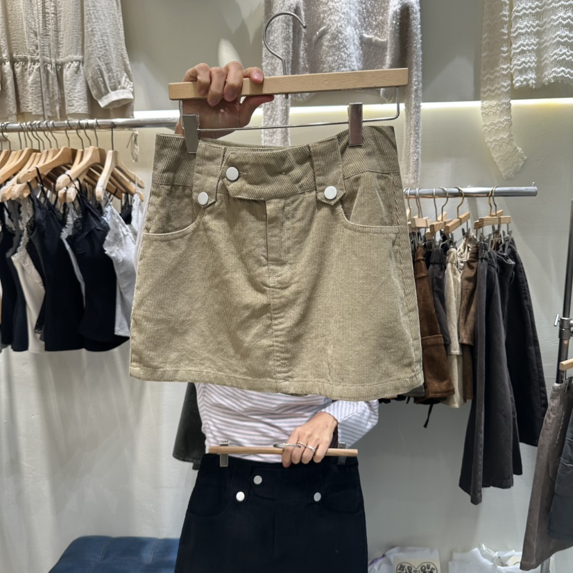 HIP.TIQUE韓國代購女裝新品人氣休閑推薦短裙燈芯絨紐扣HIP.TIQUE短裙圖色1