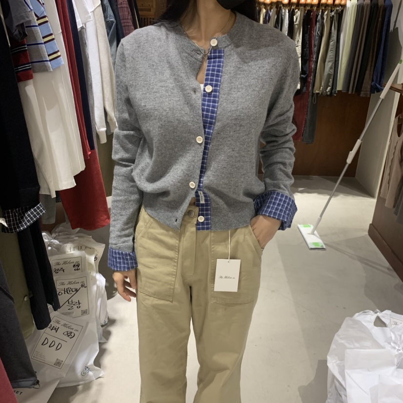 HEBON韓國直郵女裝新款人氣時尚休閑推薦針織衫羊毛格子開衫HEBON針織衫圖色4