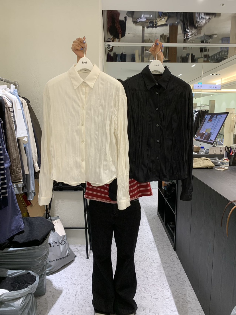 TAERI東大門直郵女士新品推薦熱賣真品時尚襯衫蕾絲衫褶皺TAERI/CEDARWOOD襯衫/蕾絲衫