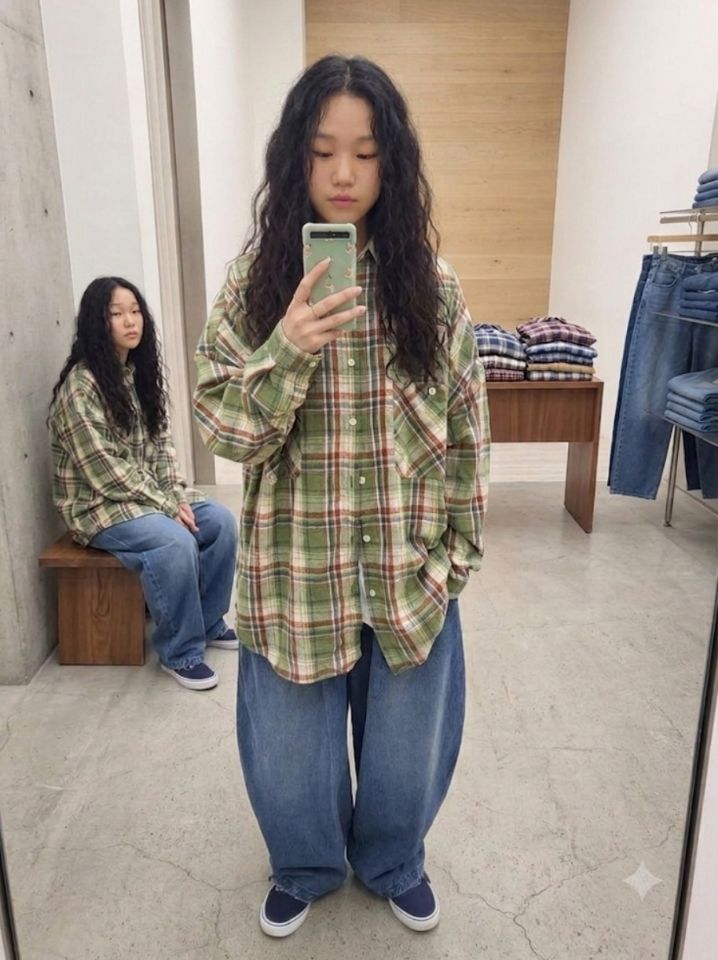 FARMERS MARKET東大門直郵女裝新品休閑襯衫蕾絲衫男女同款法蘭絨格子FARMERS MARKET襯衫/蕾絲衫