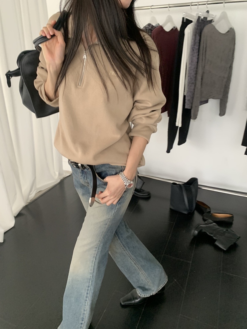TRUE韓國代購女裝新品熱賣推薦真品休閑人氣時尚衛衣半拉鏈TRUE衛衣