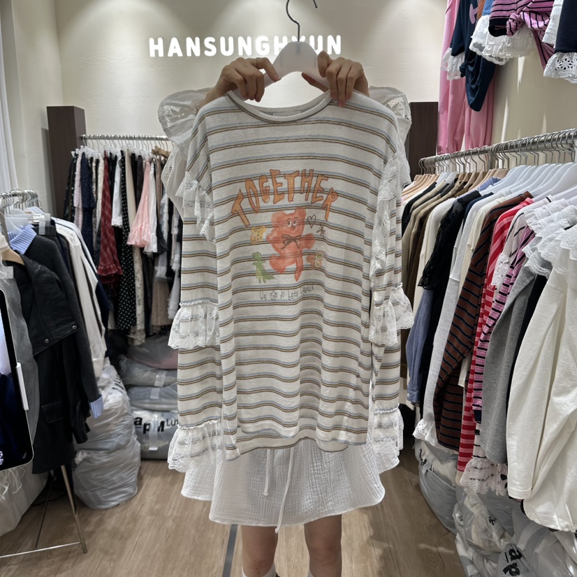 HANSUNGHYUN東大門直郵女士新款熱賣休閑人氣推薦襯衫蕾絲衫HANSUNGHYUN襯衫/蕾絲衫圖色2棕色條紋