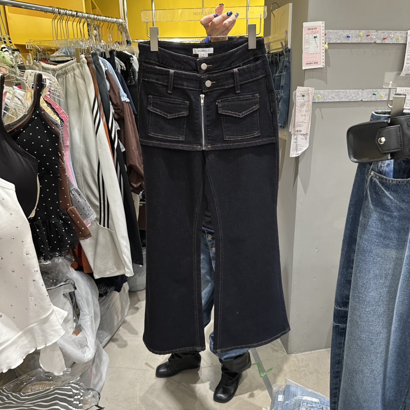 MOMAZU韓國代購女士新品休閑推薦真品熱賣時尚牛仔褲口袋MOMAZU牛仔褲圖色1