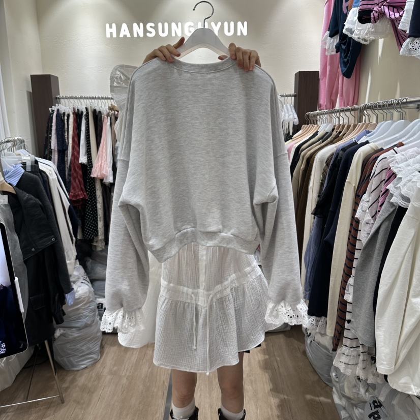 HANSUNGHYUN東大門實拍女士新款休閑推薦真品熱賣衛衣蕾絲HANSUNGHYUN衛衣