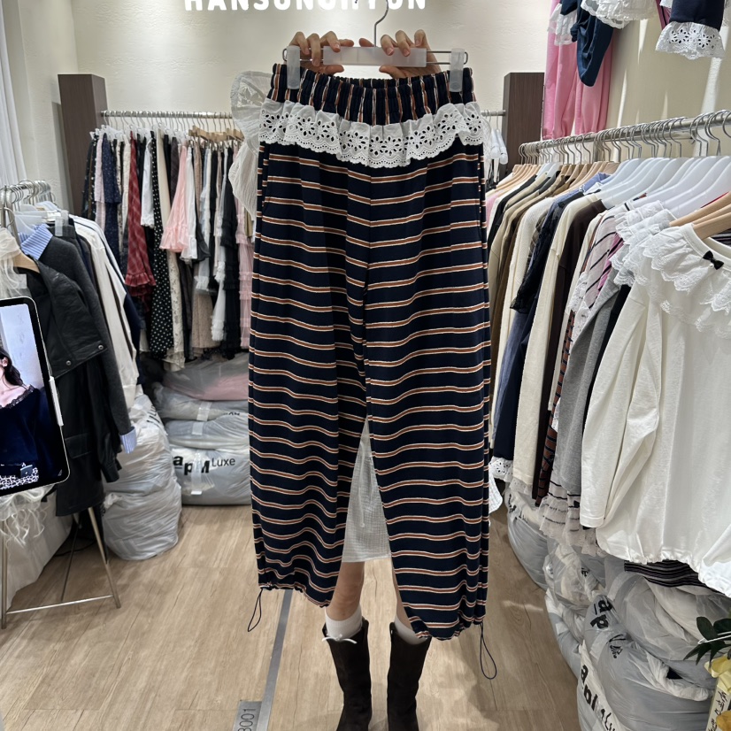 HANSUNGHYUN韓國代購女裝新品推薦時尚熱賣休閑褲蕾絲條紋HANSUNGHYUN休閑褲圖色2