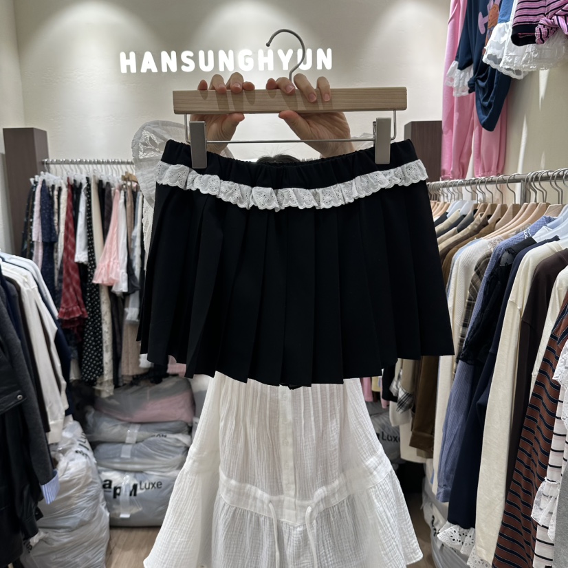 HANSUNGHYUN東大門實拍女士新品人氣休閑推薦裙褲蕾絲褶裥HANSUNGHYUN裙褲