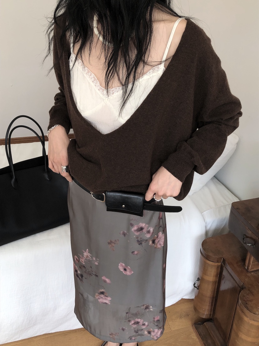 LE BUTTER韓國代購女士新品休閑人氣真品熱賣針織衫深V領LE BUTTER針織衫