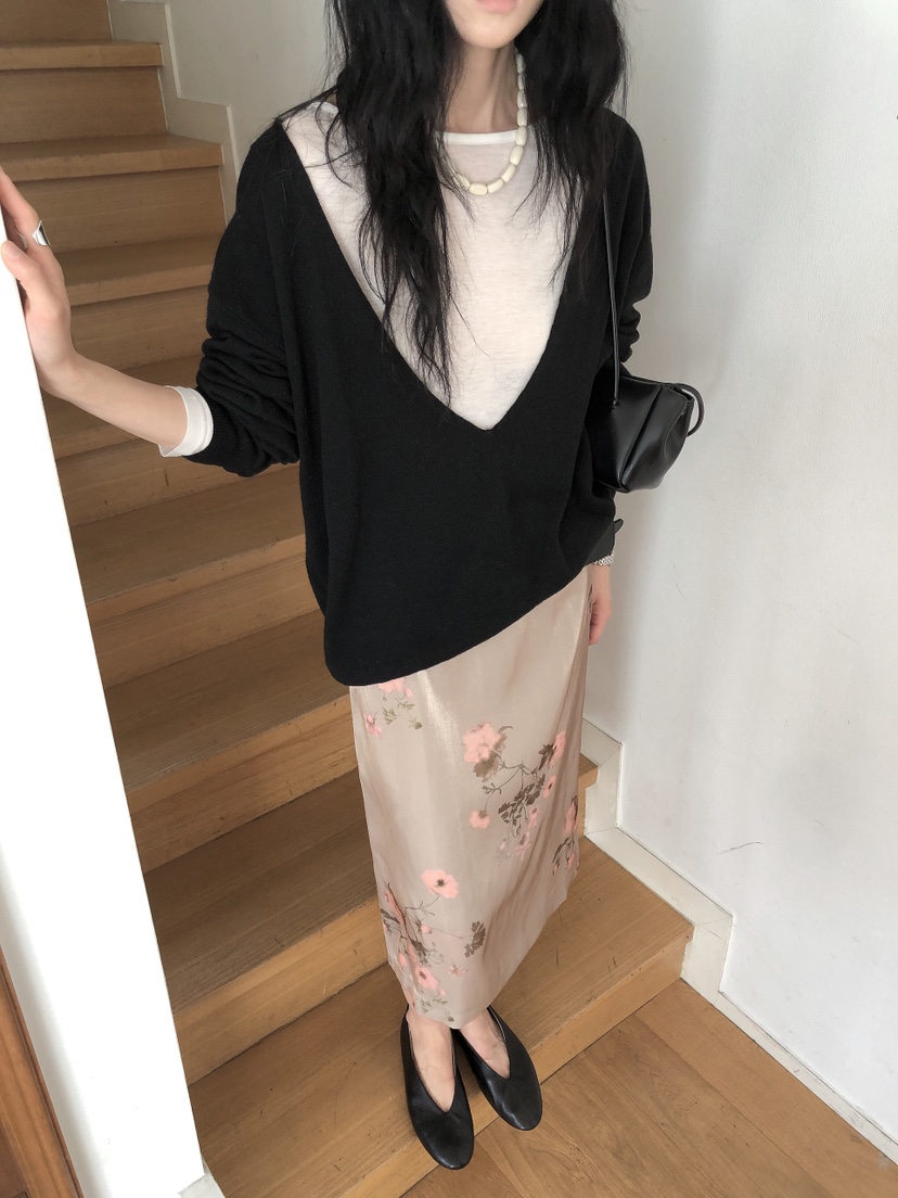 LE BUTTER韓國代購女士新品休閑人氣真品熱賣針織衫深V領LE BUTTER針織衫