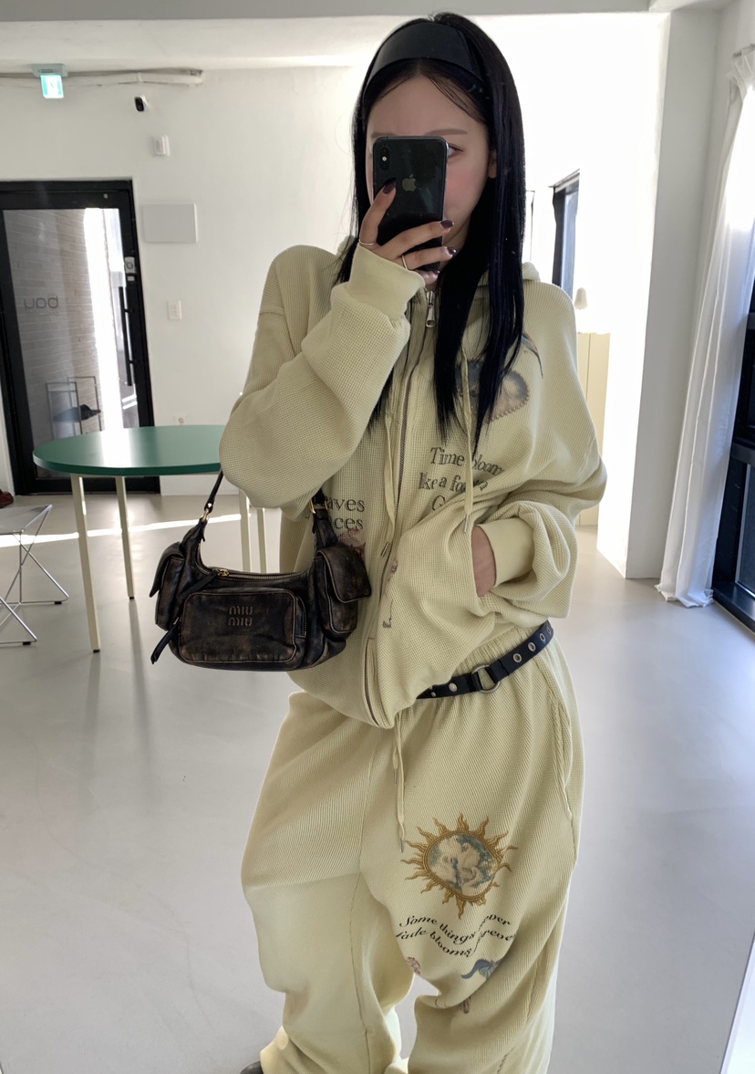 SEOLO東大門直郵女裝新款休閑推薦衛衣拉鏈連帽衫華夫格復古Seolo seoul衛衣