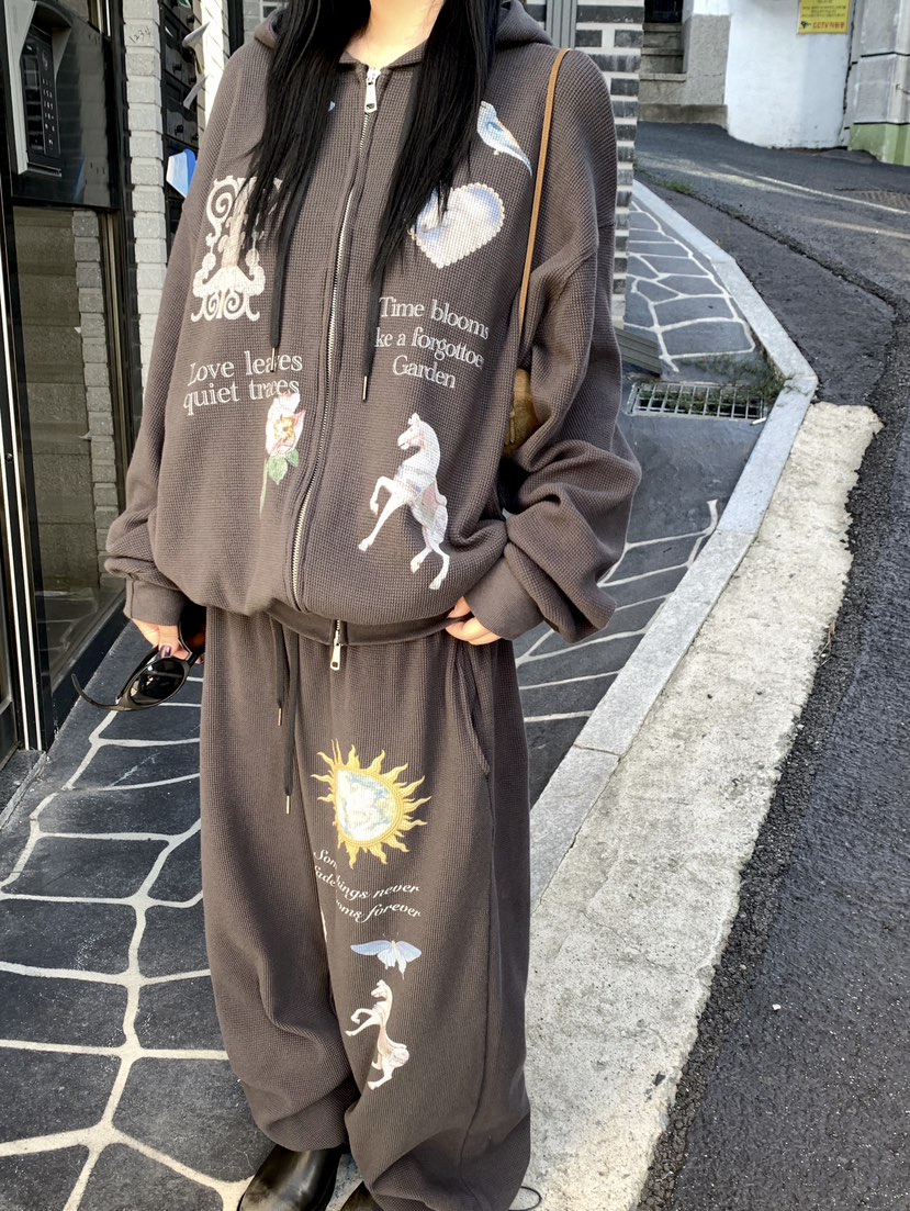 SEOLO東大門直郵女裝新款休閑推薦衛衣拉鏈連帽衫華夫格復古Seolo seoul衛衣