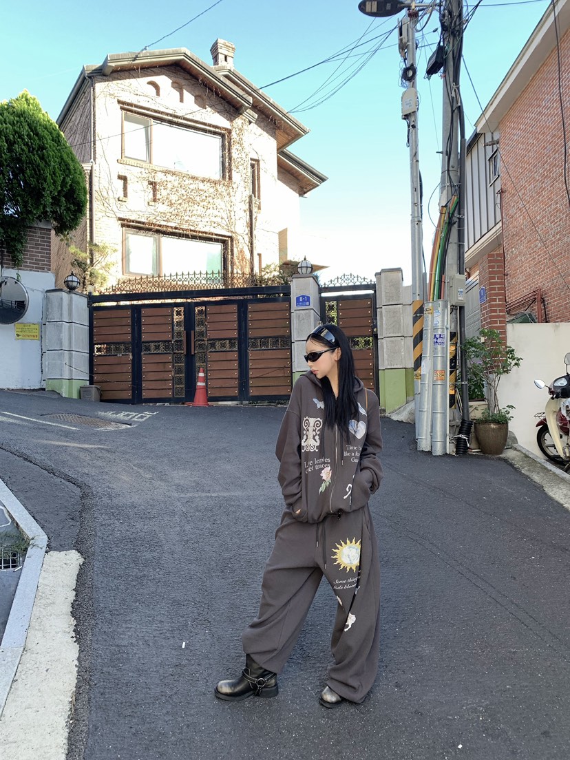 SEOLO東大門直郵女裝新款休閑推薦衛衣拉鏈連帽衫華夫格復古Seolo seoul衛衣