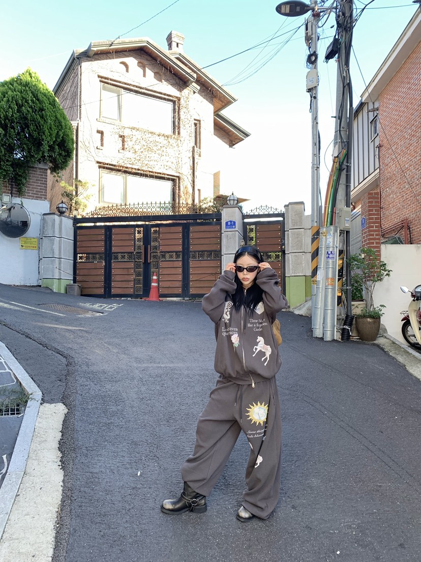 SEOLO東大門直郵女裝新款休閑推薦衛衣拉鏈連帽衫華夫格復古Seolo seoul衛衣
