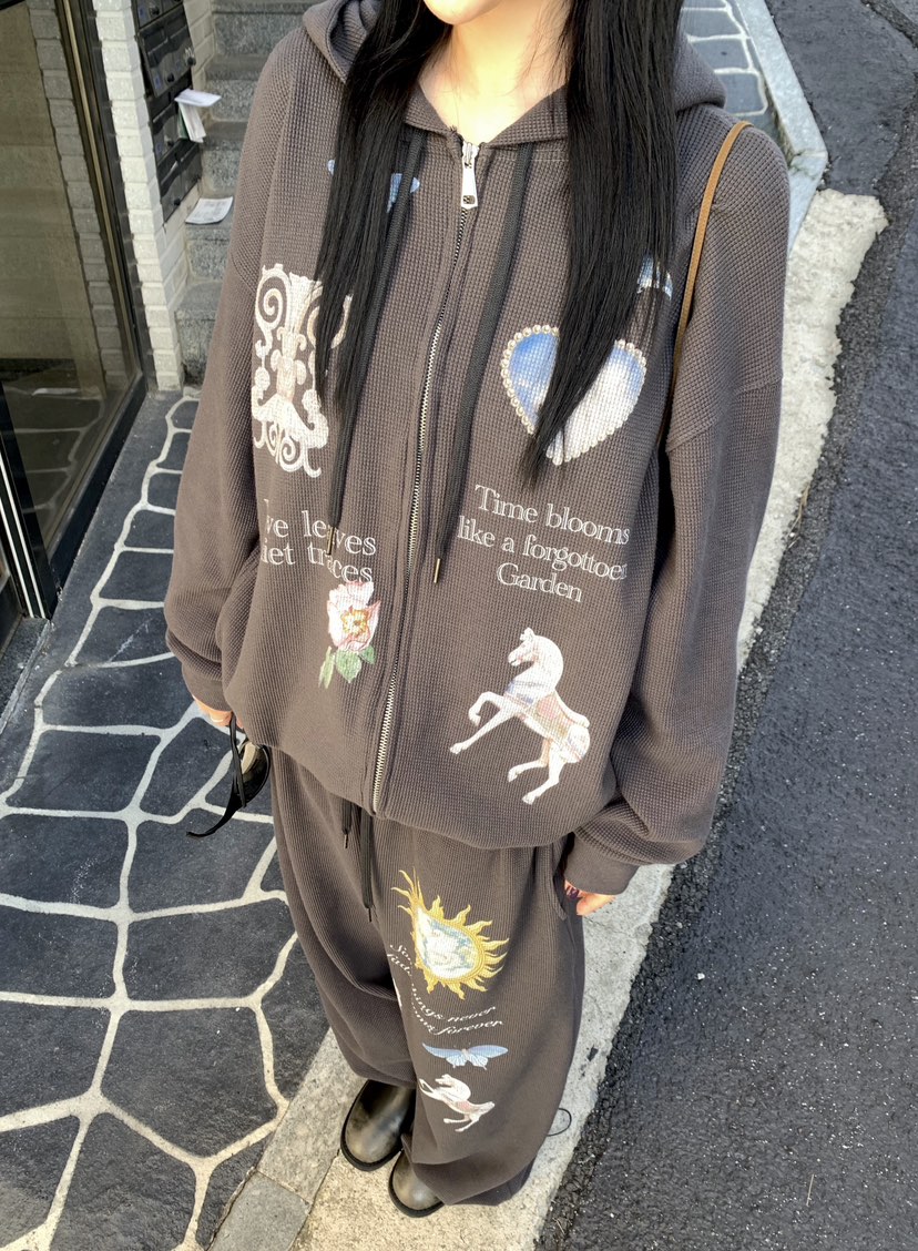 SEOLO東大門直郵女裝新款休閑推薦衛衣拉鏈連帽衫華夫格復古Seolo seoul衛衣