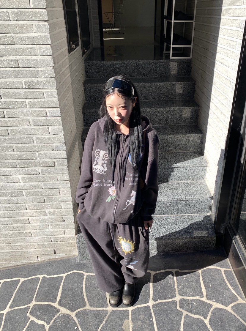 SEOLO東大門直郵女裝新款休閑推薦衛衣拉鏈連帽衫華夫格復古Seolo seoul衛衣