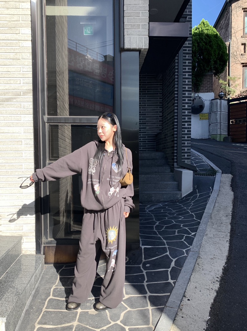 SEOLO東大門直郵女裝新款休閑推薦衛衣拉鏈連帽衫華夫格復古Seolo seoul衛衣