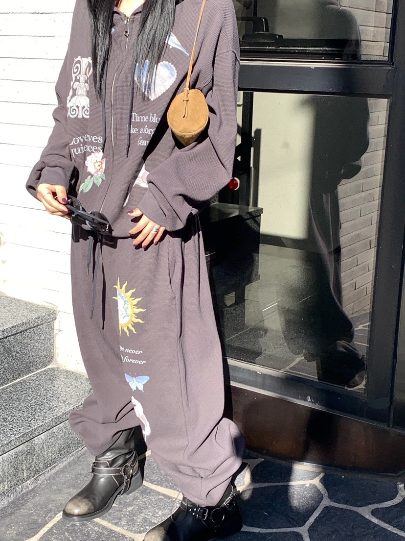 SEOLO東大門直郵女裝新款休閑推薦衛衣拉鏈連帽衫華夫格復古Seolo seoul衛衣