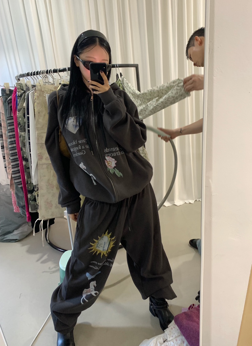 SEOLO東大門直郵女裝新款休閑推薦衛衣拉鏈連帽衫華夫格復古Seolo seoul衛衣圖色1
