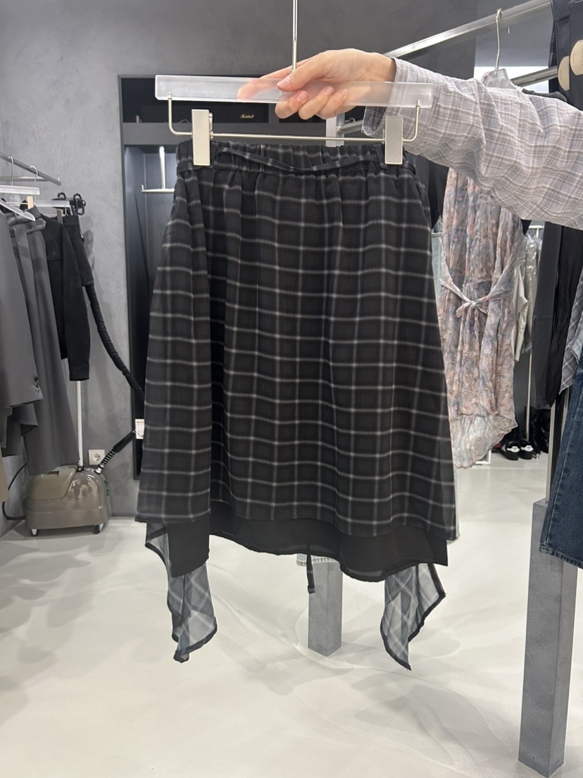 LIMERENCE東大門代購女士新款真品半身裙中短裙不對稱格子LIMERENCE半身裙/中短裙