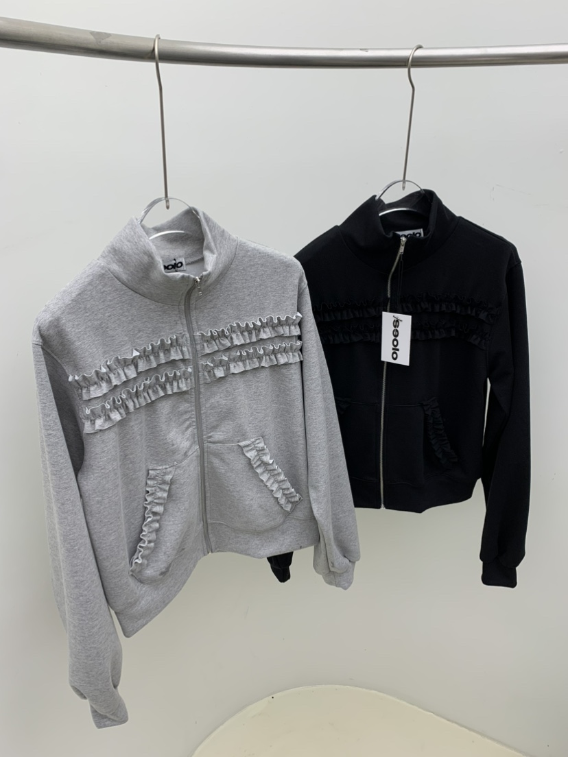 SEOLO東大門實拍女士新品人氣真品熱賣休閑衛衣半拉鏈荷葉邊Seolo seoul衛衣