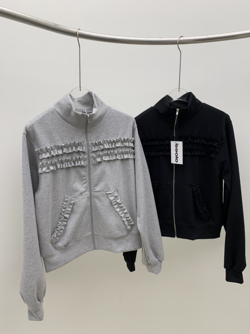 SEOLO東大門實拍女士新品人氣真品熱賣休閑衛衣半拉鏈荷葉邊Seolo seoul衛衣