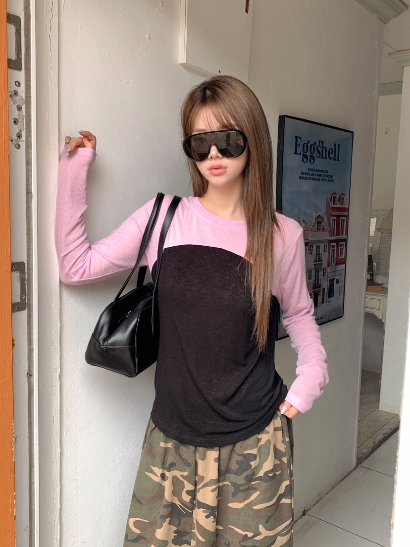 MAISONDEGLORY東大門實拍女裝新品時尚推薦休閑長袖T恤撞色MAISONDEGLORY長袖T恤圖色3