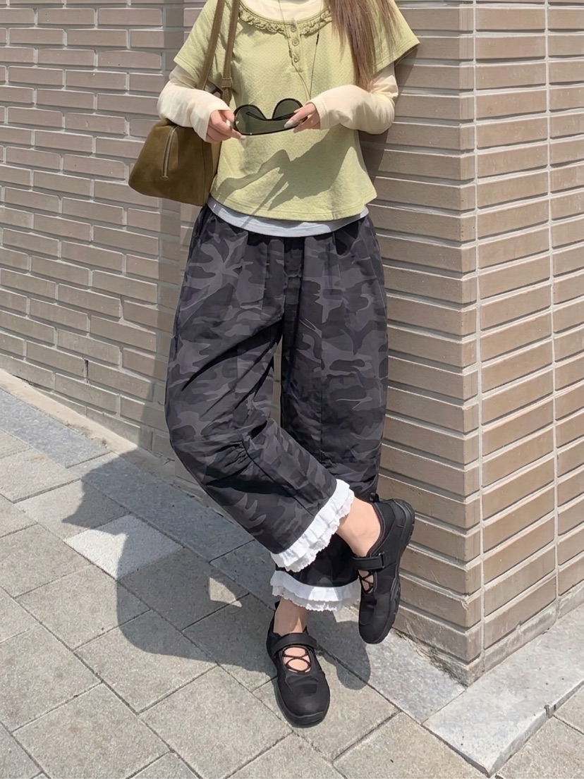 MAISONDEGLORY韓國代購女裝新品熱賣時尚休閑推薦休閑褲迷彩MAISONDEGLORY休閑褲