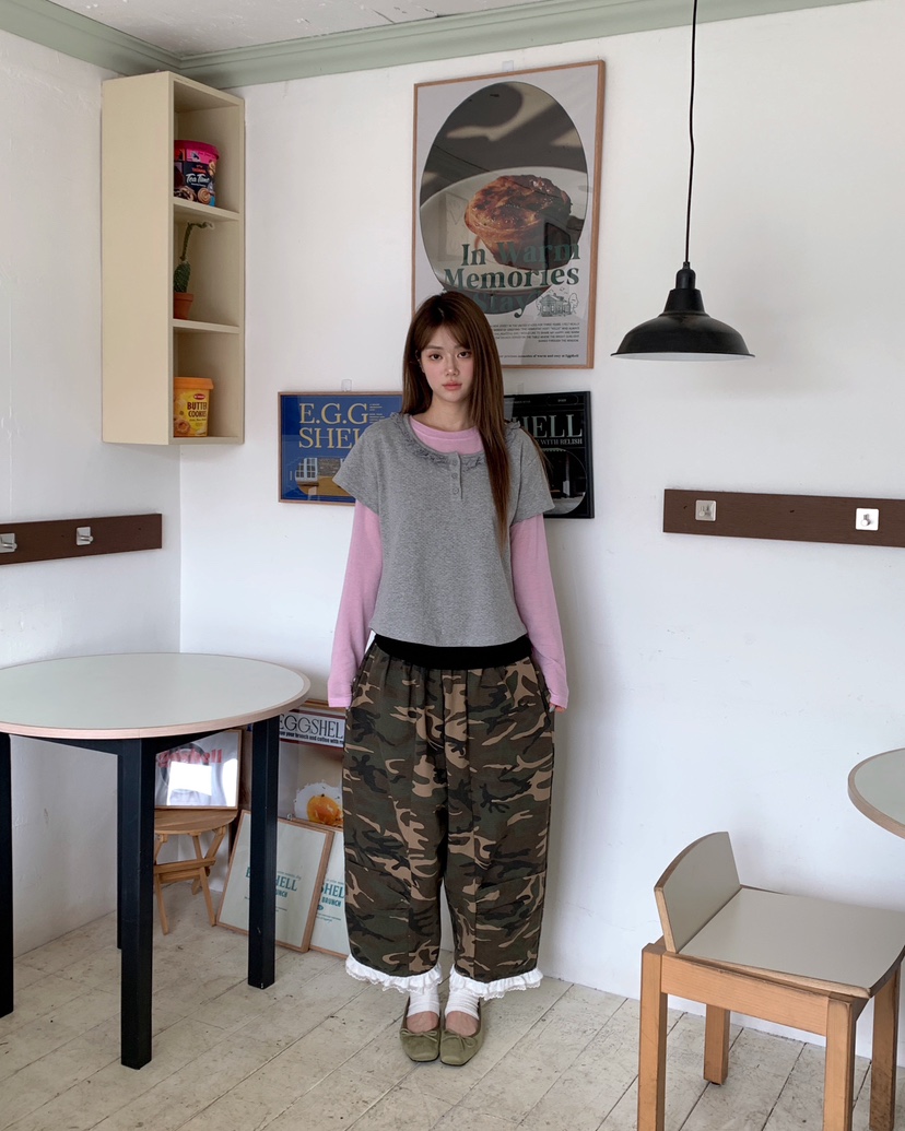 MAISONDEGLORY韓國代購女裝新品熱賣時尚休閑推薦休閑褲迷彩MAISONDEGLORY休閑褲