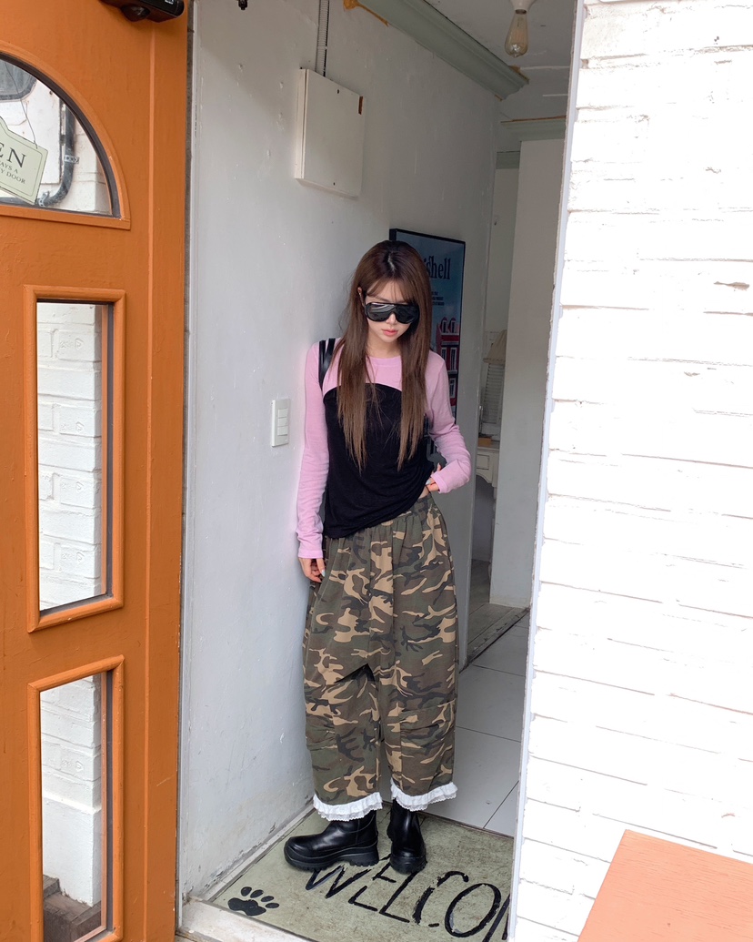 MAISONDEGLORY韓國代購女裝新品熱賣時尚休閑推薦休閑褲迷彩MAISONDEGLORY休閑褲