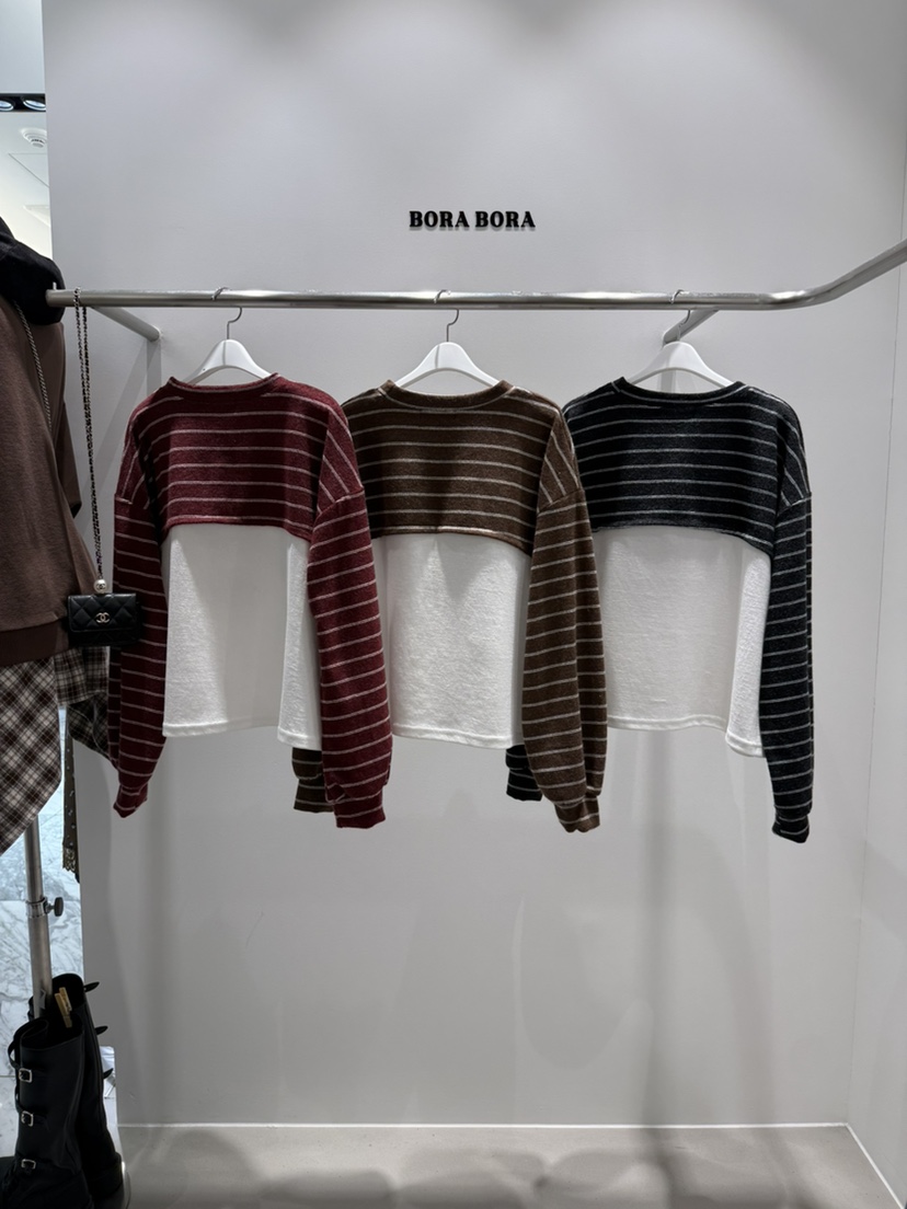 BORA BORA東大門實拍女裝新款時尚真品長袖T恤毛圈布條紋BORA BORA長袖T恤