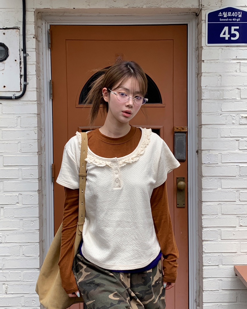MAISONDEGLORY韓國直郵女裝新品休閑熱賣時尚人氣推薦T恤U領MAISONDEGLORYT恤