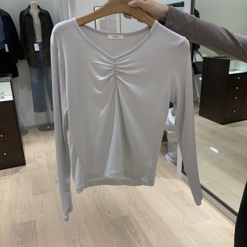PASTE東大門代購女裝新款熱賣推薦真品人氣時尚長袖T恤褶皺PASTE長袖T恤圖色4淺灰