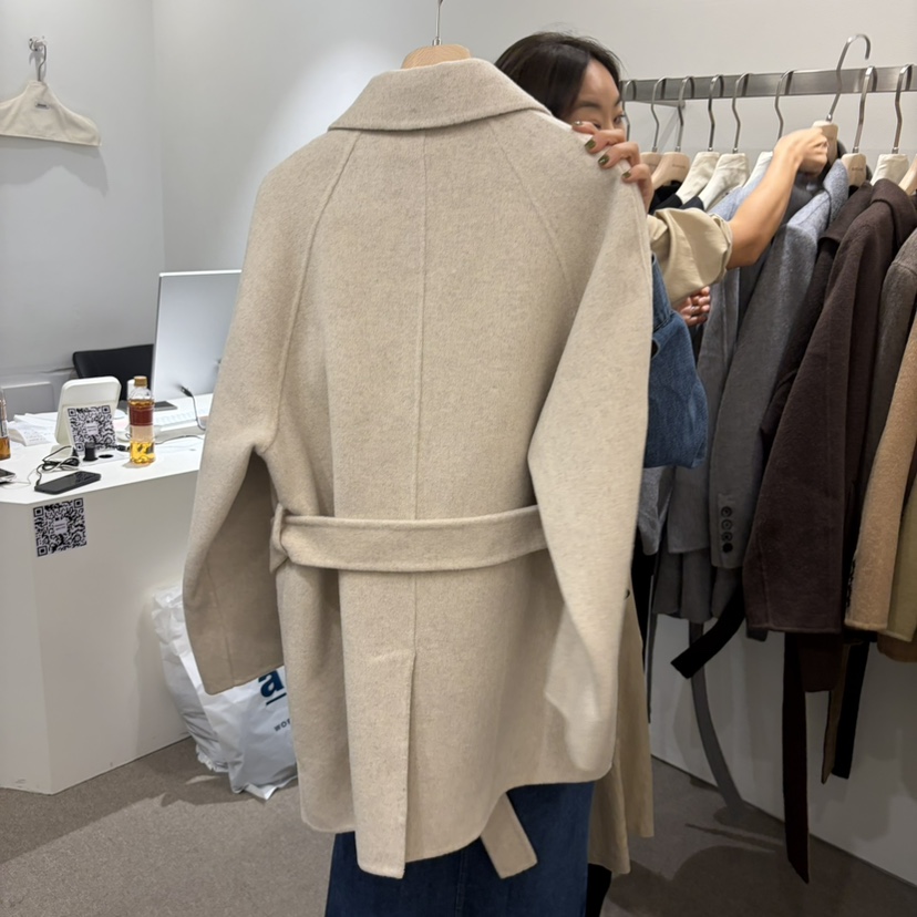 MADELEINE韓國直郵女士新品人氣中長款大衣含腰帶手工羊毛MADELEINE中長款大衣