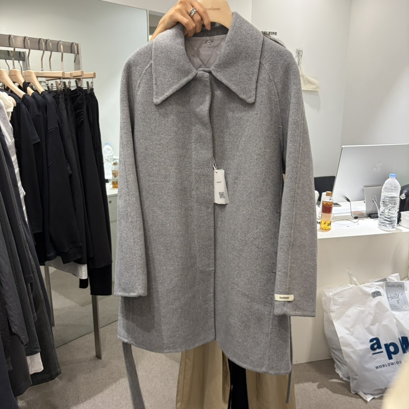 MADELEINE韓國直郵女士新品人氣中長款大衣含腰帶手工羊毛MADELEINE中長款大衣圖色2