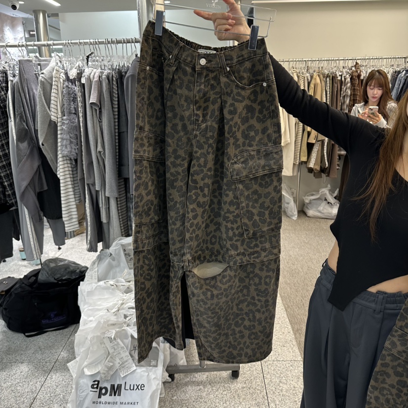 VIRKIN韓國直郵女士新品真品人氣休閑休閑褲可拆卸拉鏈豹紋VIRKIN休閑褲圖色1