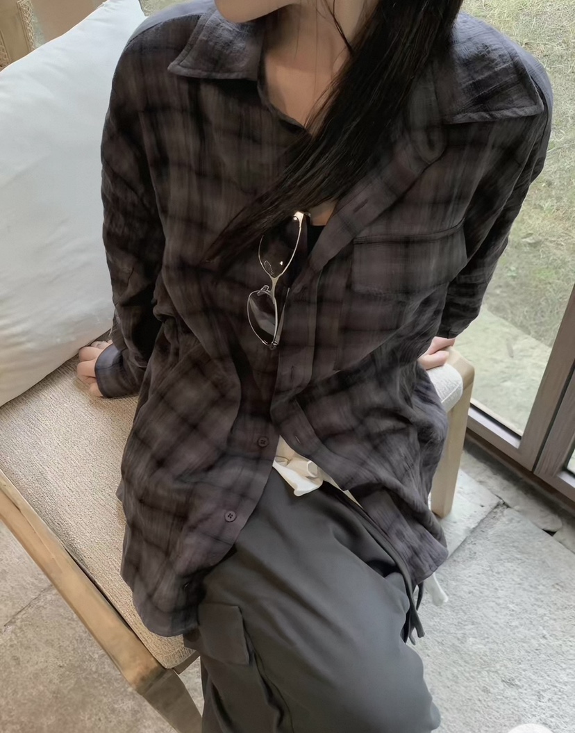 T STOR-티스토리-OT東大門直郵女士新款人氣襯衫蕾絲衫格子T STOR-2件起襯衫/蕾絲衫圖色1