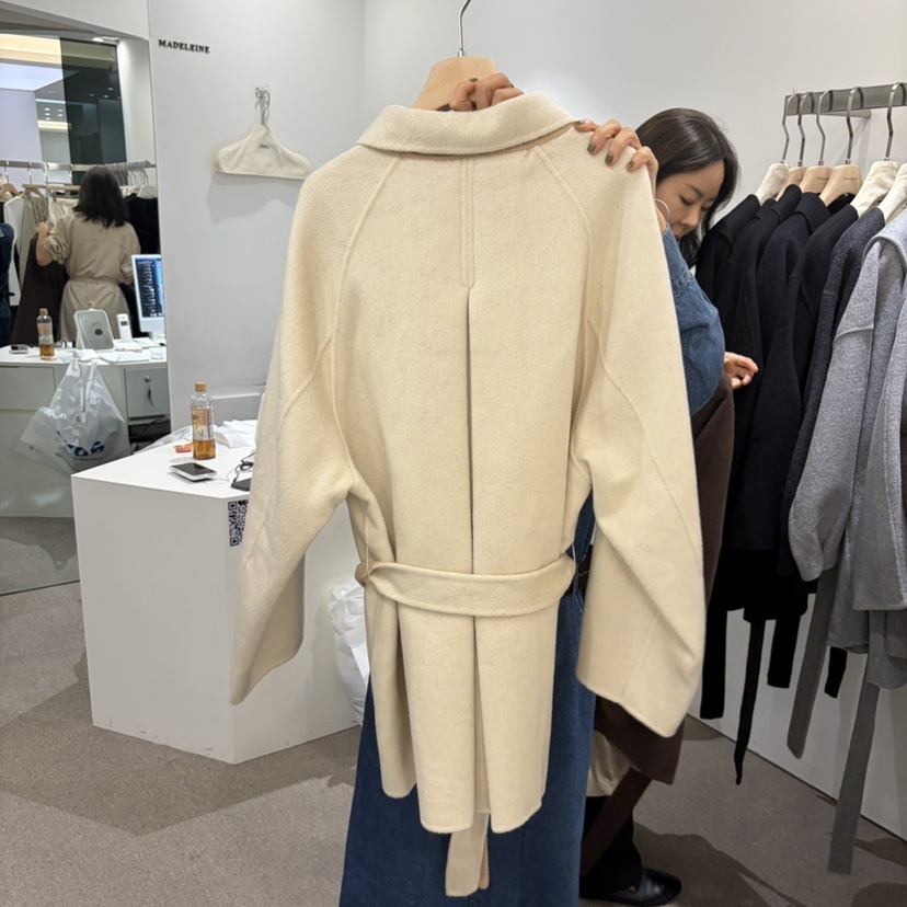 MADELEINE韓國直郵女士新品推薦中長款大衣含腰帶手工羊毛MADELEINE中長款大衣