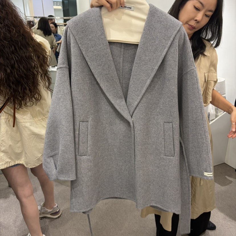 MADELEINE韓國代購女士新品熱賣休閑短款大衣含腰帶手工羊毛MADELEINE短款大衣圖色1
