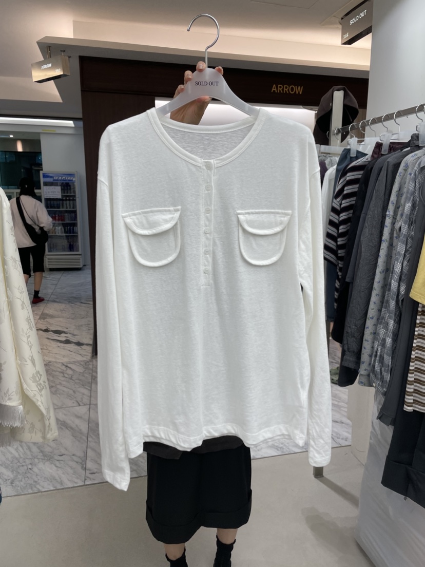 SOLD OUT東大門代購女士新款人氣熱賣休閑時尚長袖T恤口袋SOLD OUT長袖T恤圖色1