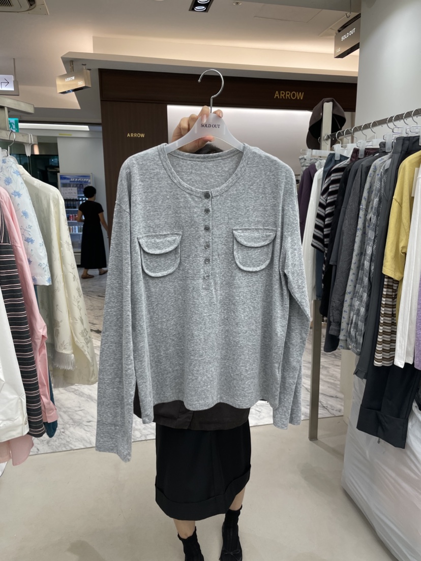 SOLD OUT東大門代購女士新款人氣熱賣休閑時尚長袖T恤口袋SOLD OUT長袖T恤圖色3