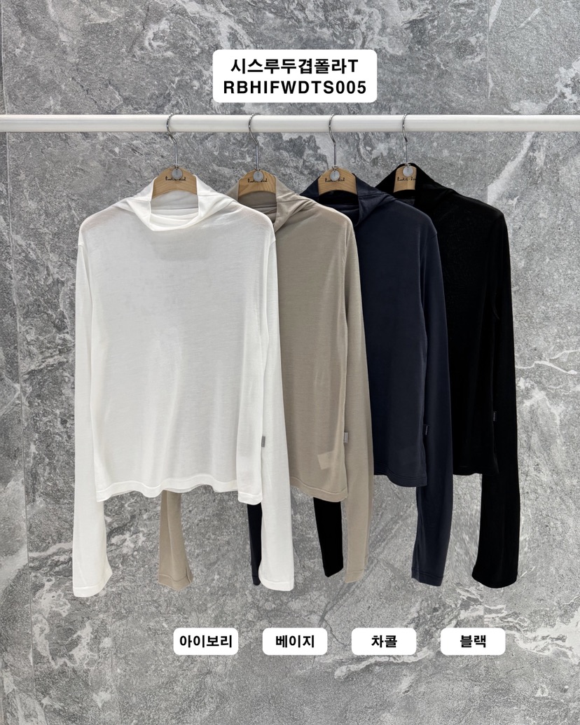 ROOKIE BUD韓國代購女裝新款推薦熱賣長袖T恤高領透視雙層ROOKIE BUD-L長袖T恤