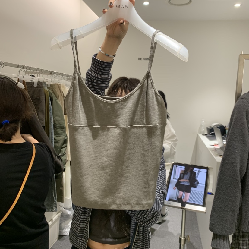 AUBE韓國代購女士新品推薦人氣真品時尚休閑熱賣吊帶背心THE AUBE吊帶/背心圖色1카키卡其