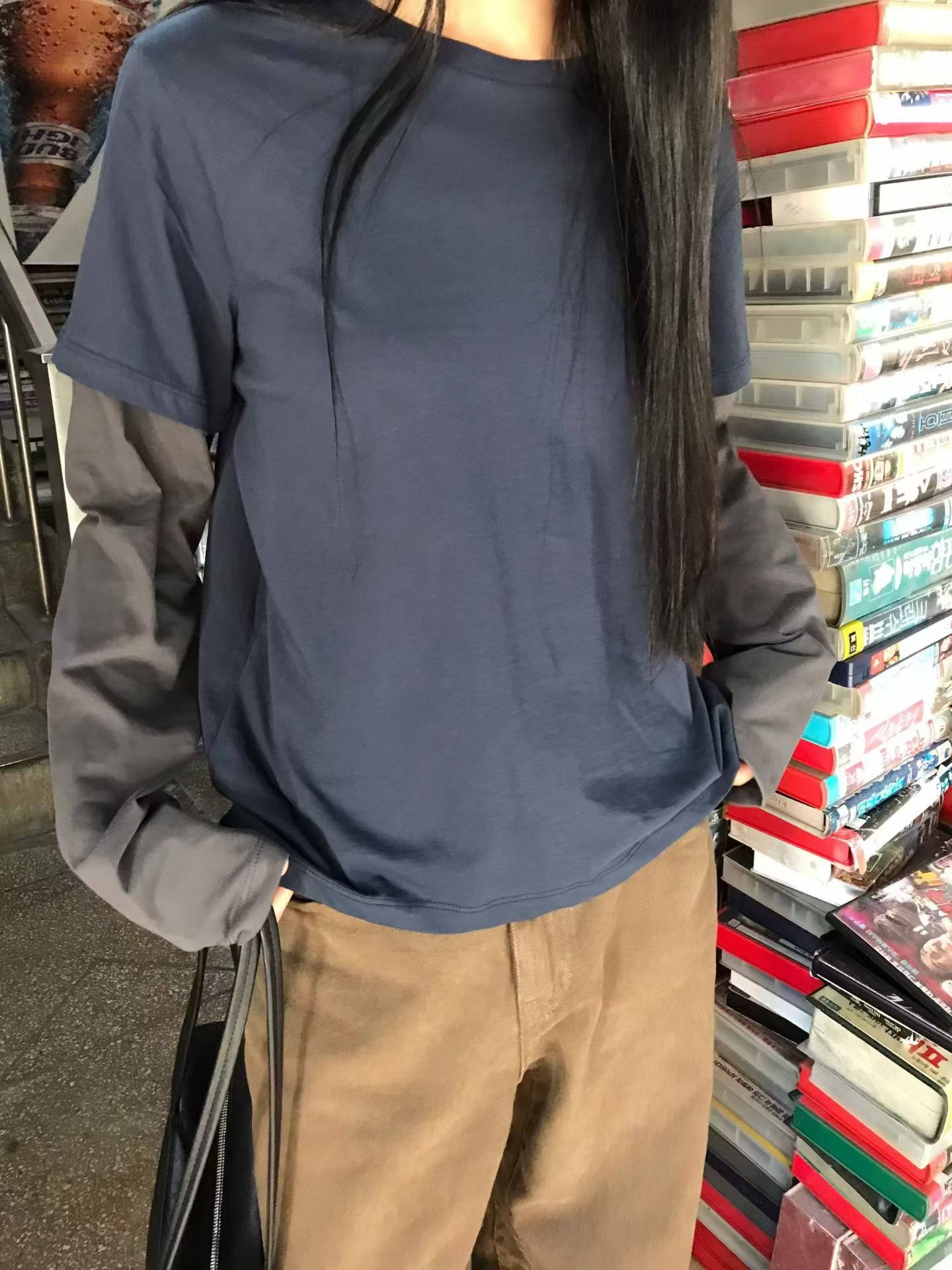 AGO東大門直郵女士新款推薦人氣休閑真品時尚長袖T恤假兩件AGO長袖T恤圖色2