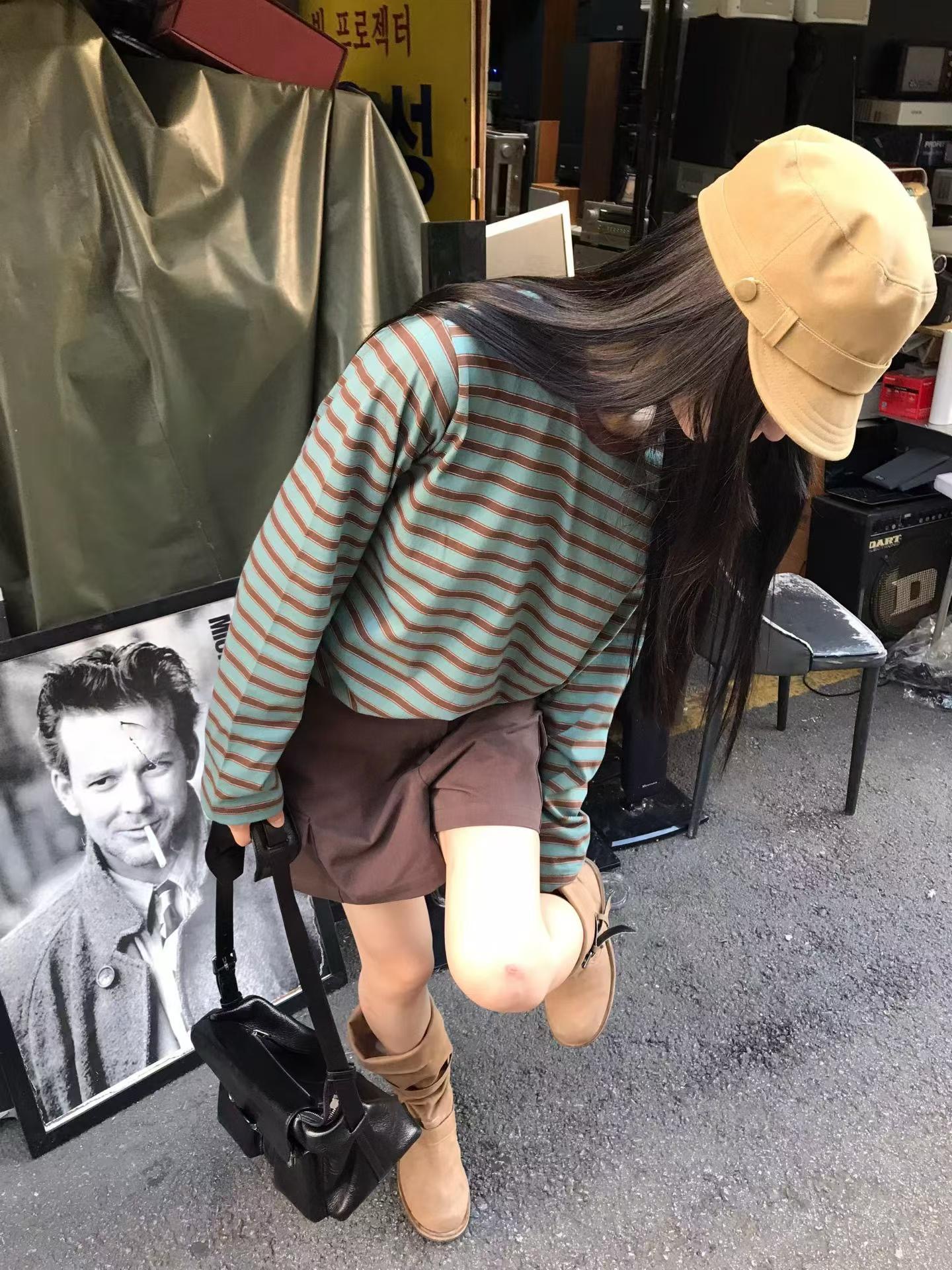 AGO韓國代購女裝新款推薦人氣真品時尚休閑熱賣長袖T恤條紋AGO長袖T恤
