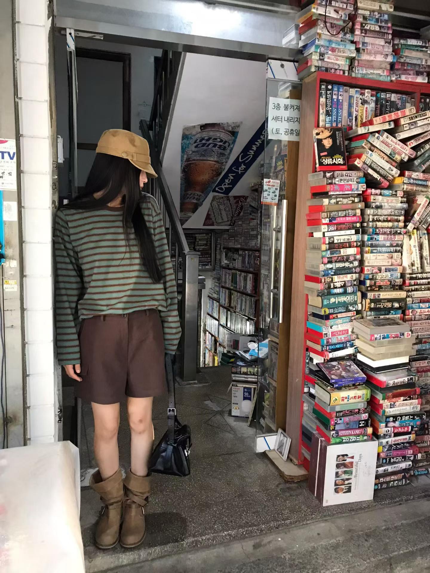 AGO韓國代購女裝新款推薦人氣真品時尚休閑熱賣長袖T恤條紋AGO長袖T恤圖色1