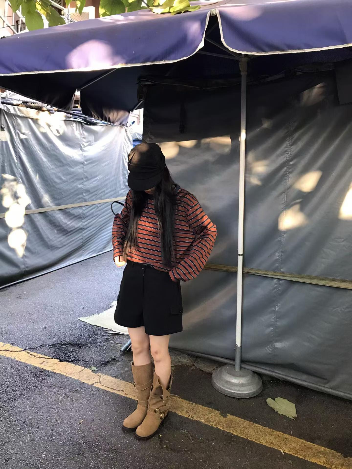 AGO韓國代購女裝新款推薦人氣真品時尚休閑熱賣長袖T恤條紋AGO長袖T恤圖色2